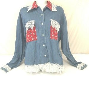 Robin Clayton sz XL denim doilies embellished long